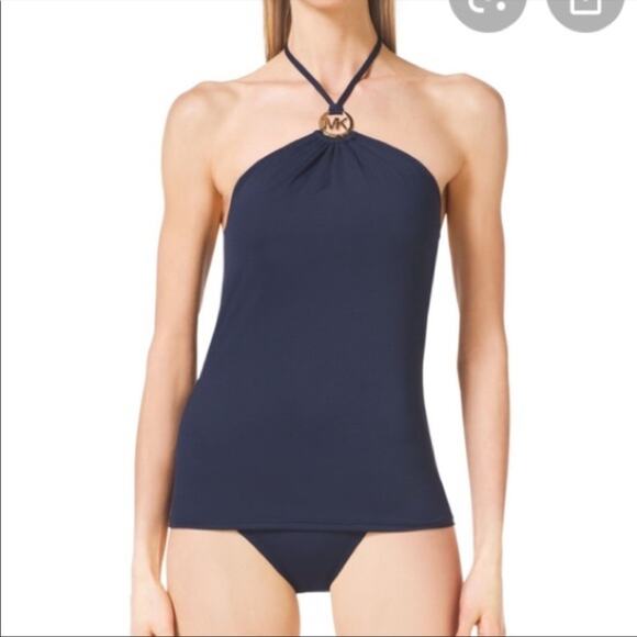 Michael Kors Blue Logo Tankini Swimsuit Top Womens S Halter Tie Neck - Picture 1 of 7